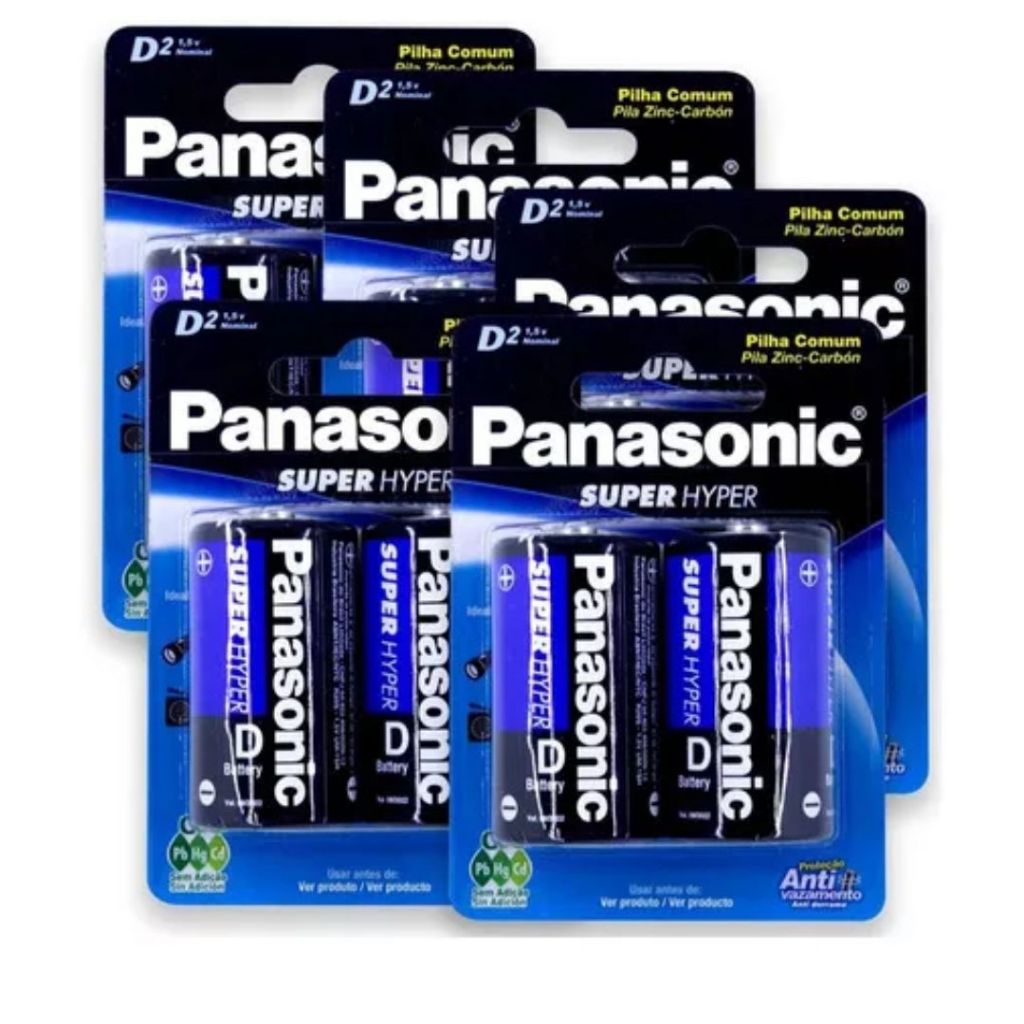 10 Pilhas Grande D Comum Zinco Carvão Panasonic 5 Cartelas C/2 Unidades