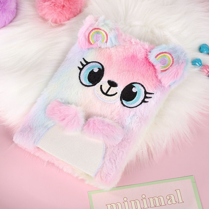 Caderno Anotação Diário Bloco Infantil Pelúcia de urso de orellha arco-iris  Brochura Capa Dura