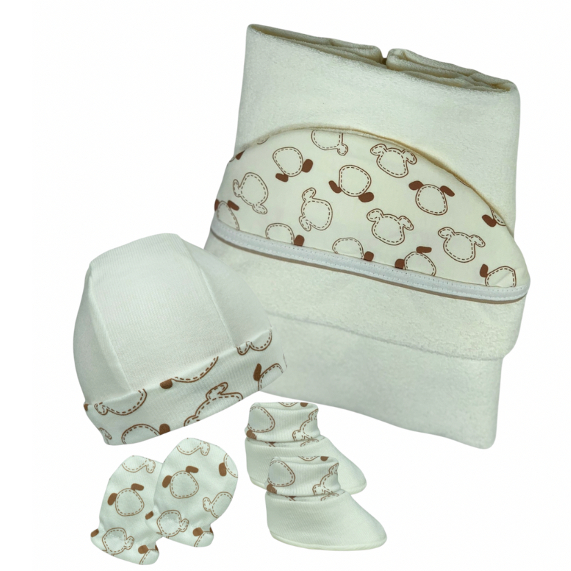 Kit Toalha Banho Bebe Atoalhada Capuz Fralda Touca Luva Sapato Meia Menino Menina Neutro Revelação