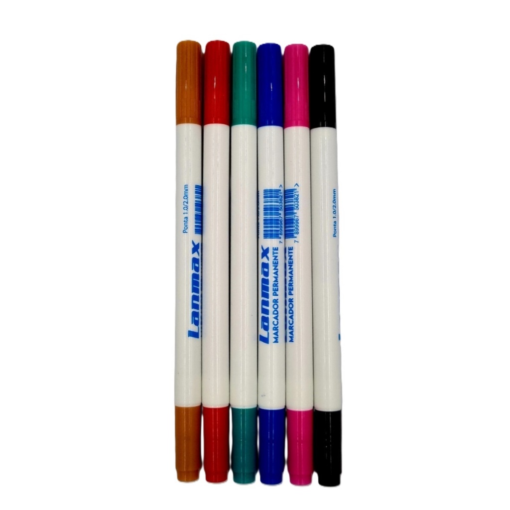 Kit 6 Caneta Pincel Lanmax 2.0mm Para Retroprojetor Cd/dvd Ponta Dupla Com Case Base água Não Tóxica