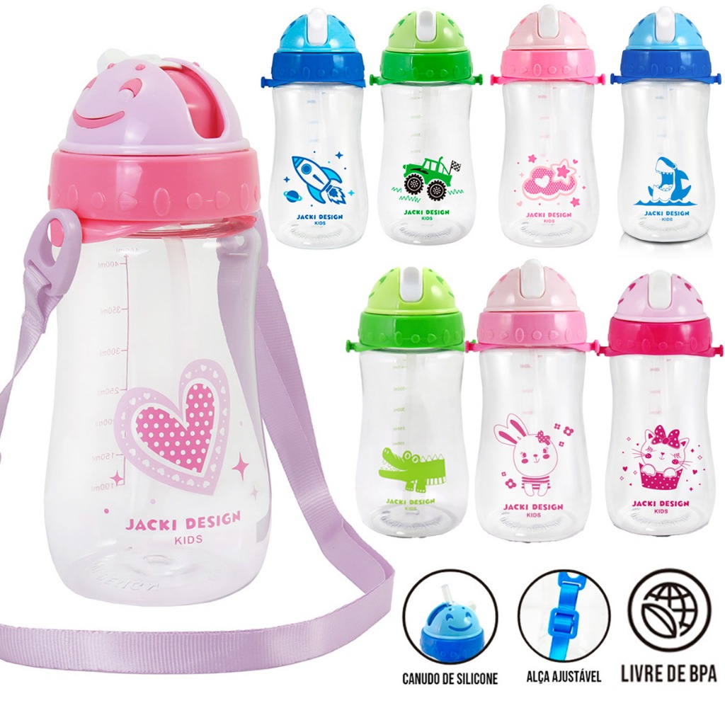 Garrafa Squeeze Infantil Garrafinha Água Criança Menino Menina Canudo Retrátil Silicone Trava Anti Vazamento Livre BPA