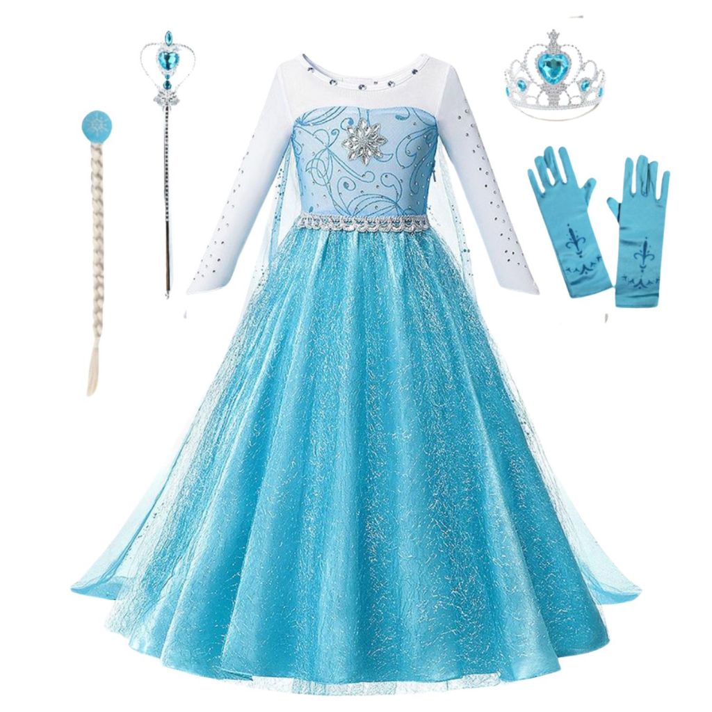 Fantasia Infantil Vestido Frozen Luxo Princesa Elsa Azul + Capa + Acessorios em Oferta na Shopee