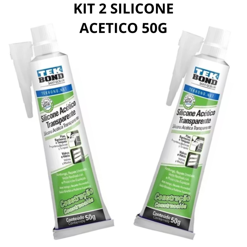 Kit 2 Silicone Acético 50G Transparente Vedação Selagem Pia Box Banheiro Portas Janelas Bisnaga Tekbond em Oferta na Shopee