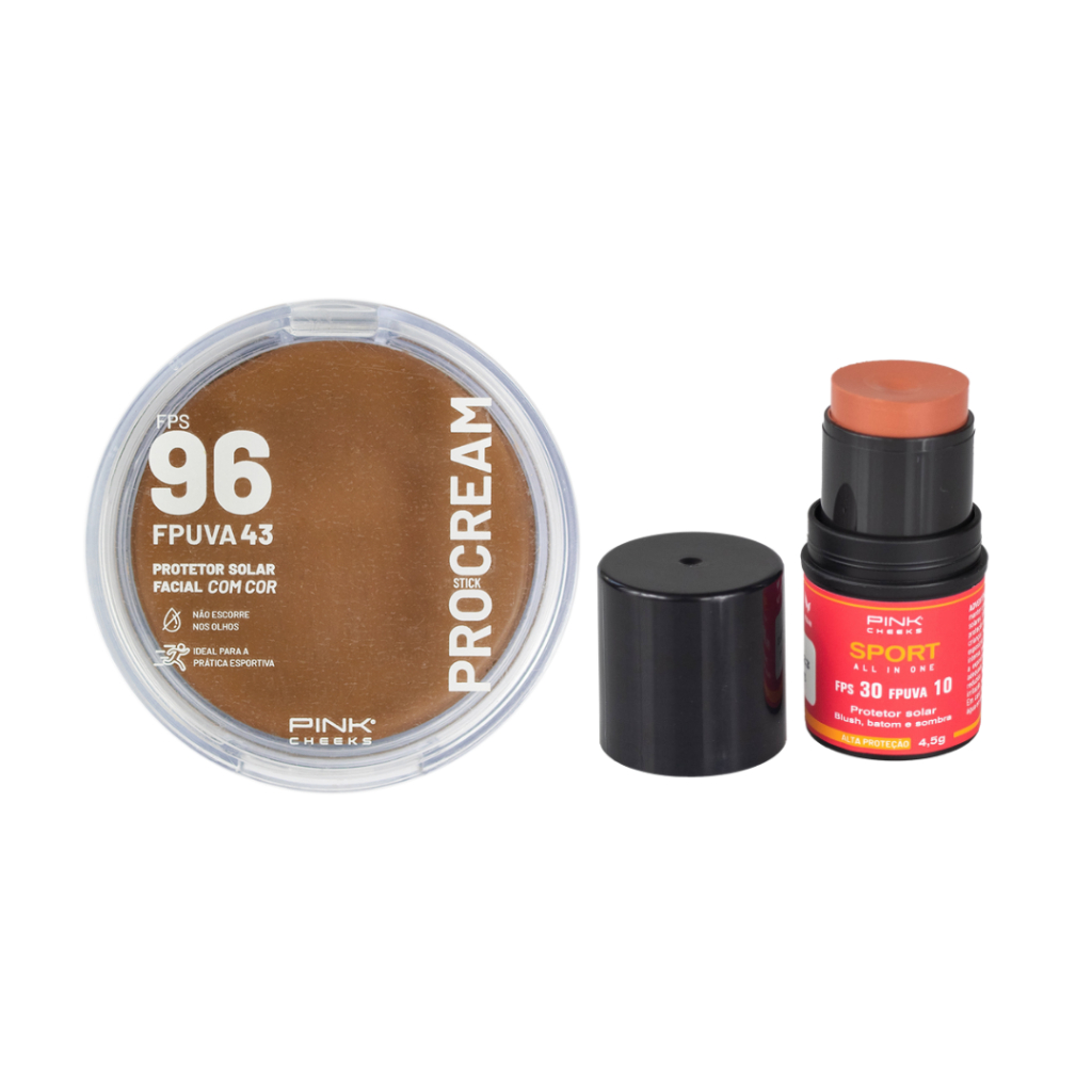 Combo Original PINK CHEEKS Base Pro Cream + Blush Em Bastão em Oferta na Shopee