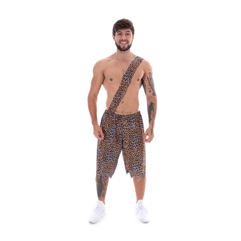 Fantasia Homem Das Cavernas Estampado Onça Adulto Masculino