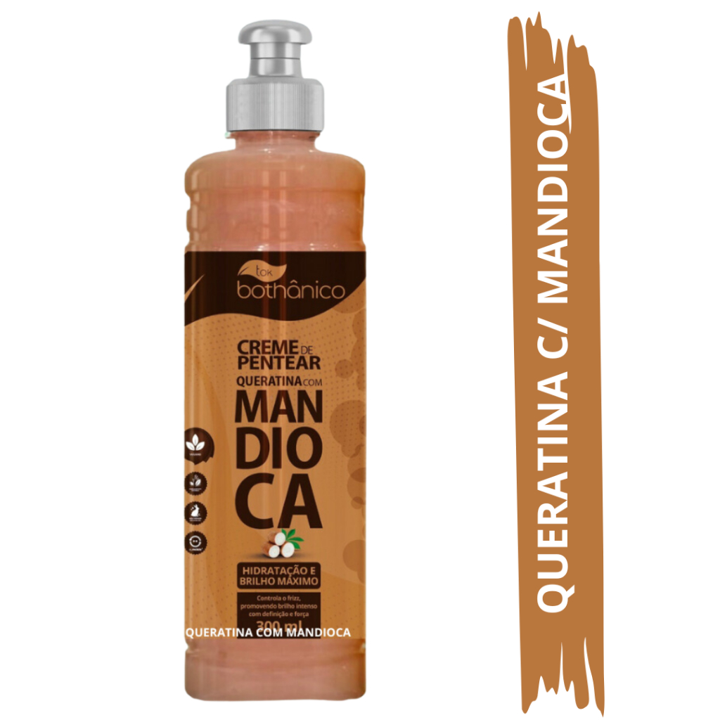 Creme de Pentear Queratina Com Mandioca - Cabelos Saudaveis e Com Vida - Tok Bothanico em Oferta na Shopee