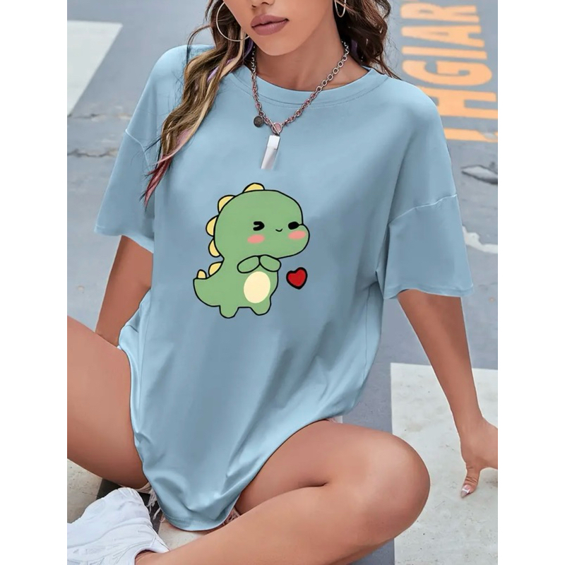 camiseta camisa Básica Estampa Dinossauro Fofo Dino Confortável Unissex Promoção Envio Rápido