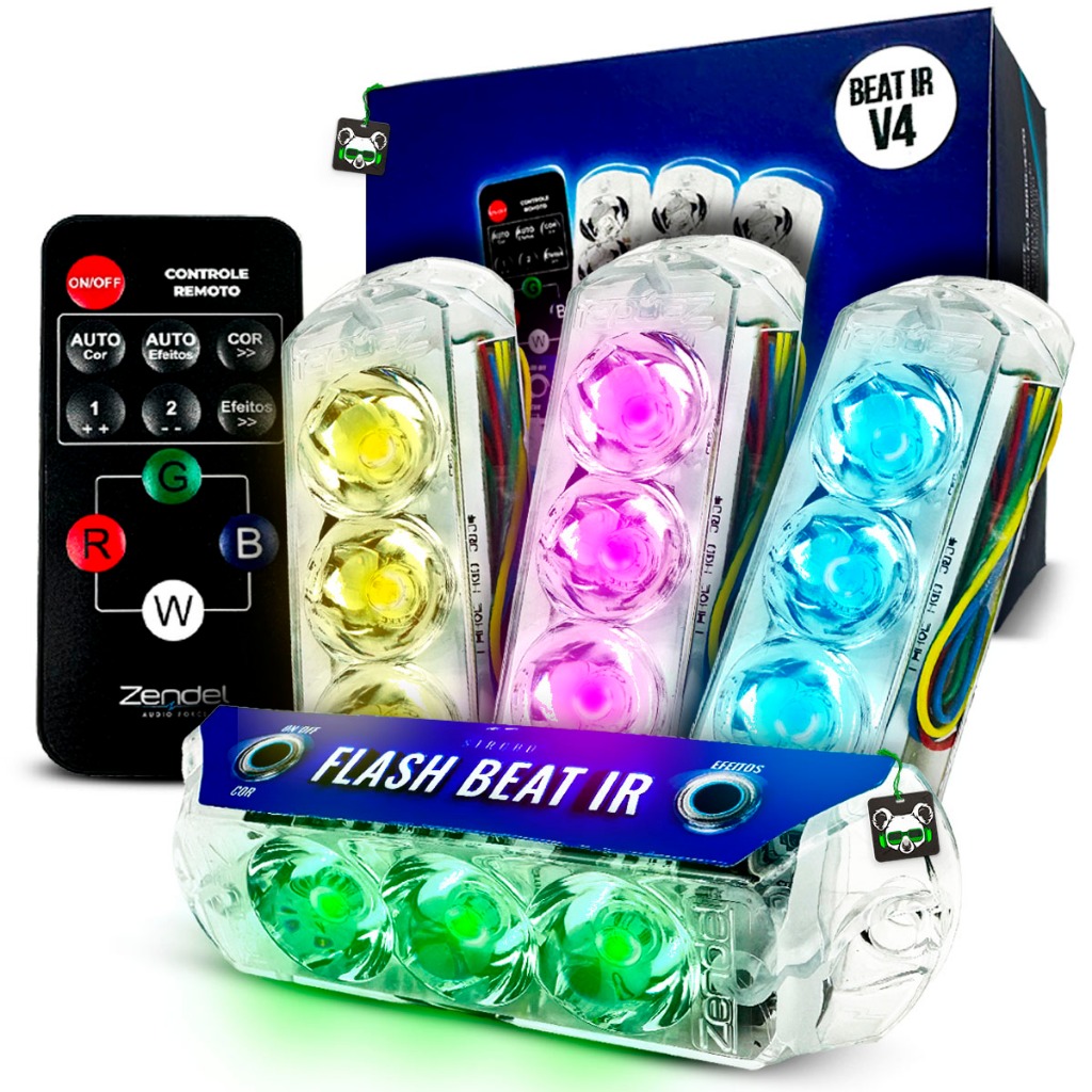 Kit 4 Strobos Flash Beat IR V4 Controle Som Automotivo Rgb Zendel em Oferta na Shopee