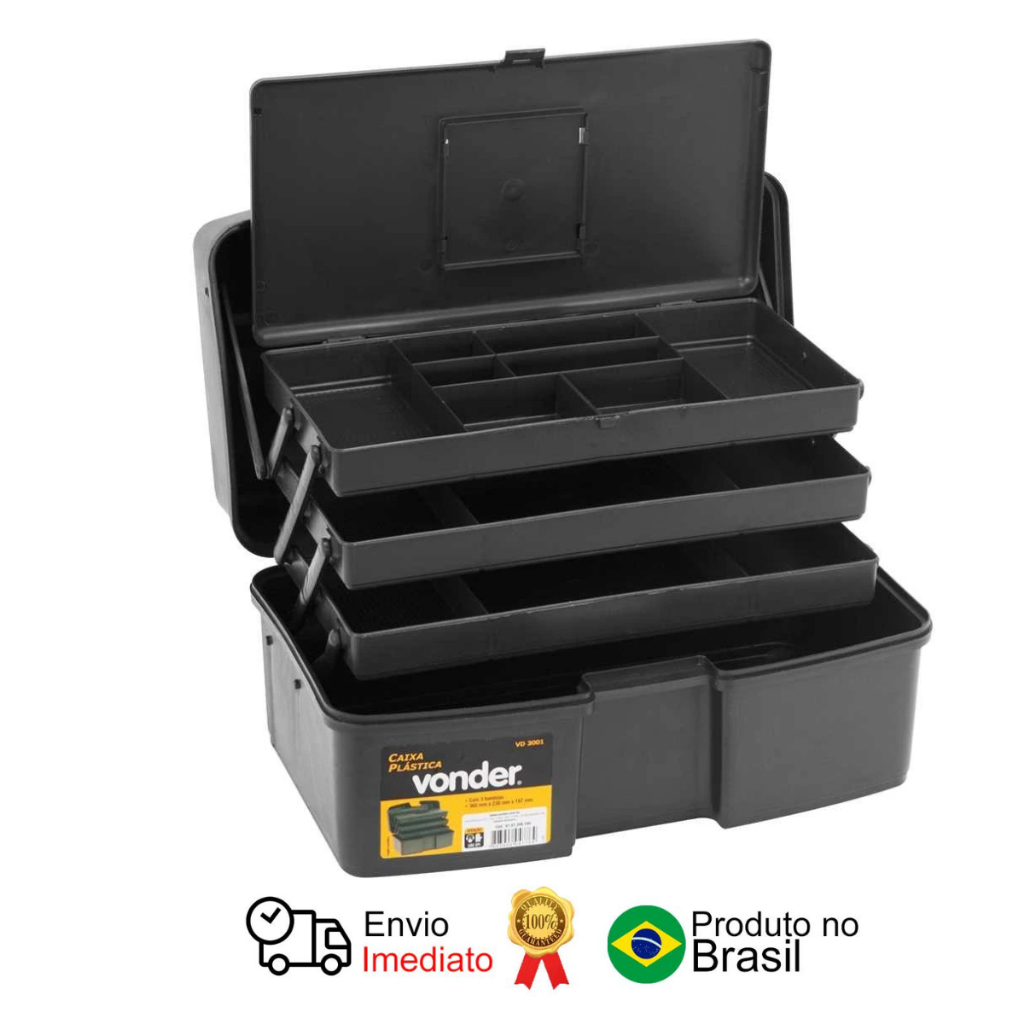 Caixa Ferramentas Plástica 3 Bandejas Vonder em Oferta na Shopee