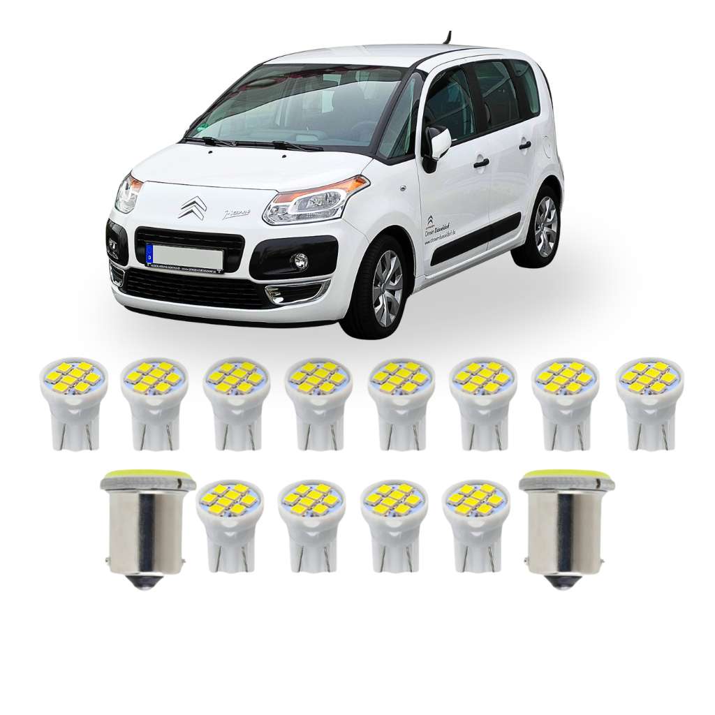 Kit Lâmpada led Citroën  C3 Picasso ( Farolete Teto Placa Ré ) T10 1 polo 1156 pingo pinguinho Meia luz
