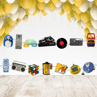 Varal decoração de Aniversário Bandeirinha com imagens Retrô Anos 90 em Oferta na Shopee