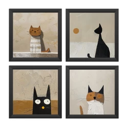 Kit 4 quadros 18x18 cm, quarto, sala, banheiro, gatos arte