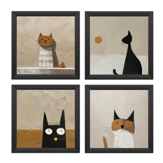 Kit 4 quadros 18x18 cm, quarto, sala, banheiro, gatos arte em Oferta na Shopee