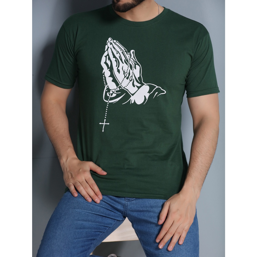 Camiseta Masculina Manga Curta Mao Jesus Fe Cristo Estampada Masculino Unissex em Oferta na Shopee