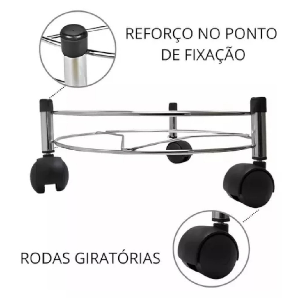 Suporte Para Botijão Com Rodinhas Super Reforçado Aço Cromado Botijão Gás Vaso