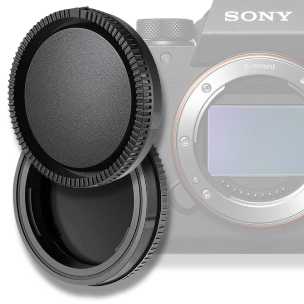 Kit Tampas Sony E‑mount – Tampa de Corpo + Tampa Traseira para Lente, Proteção Antipoeira