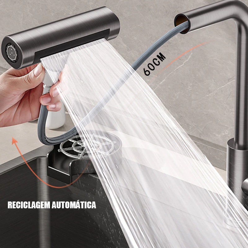 Torneira de Cozinha Versátil Rotativa 360°com 4 Modos de Chuveiro /Cascata, Proteção contra Respingos e Bico Retrátil em Oferta na Shopee