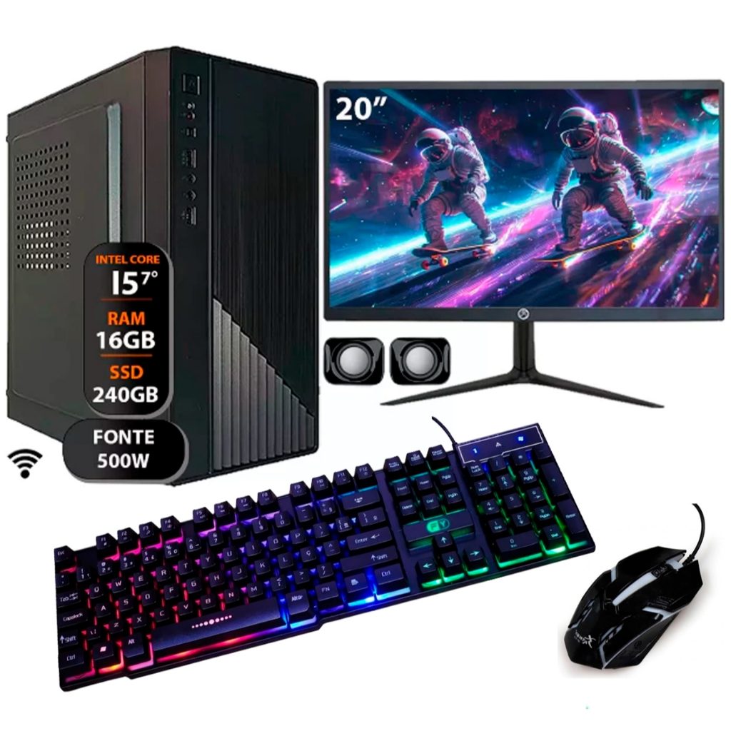 Computador Core I5 7°ger Ddr4 16gb Ssd 240gb 500w Monitor 20 Gamer