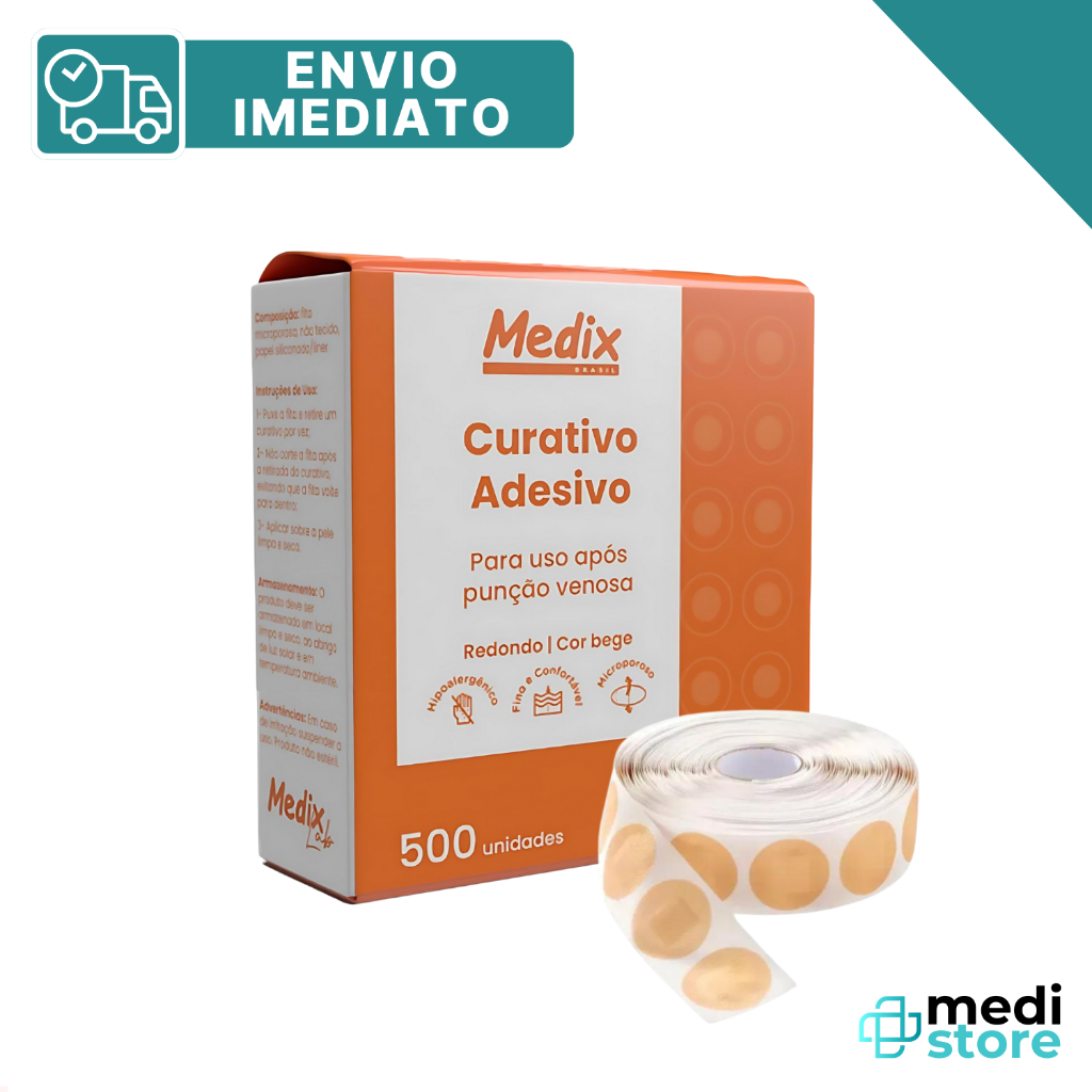Curativo Redondo Adesivo Pós Coleta Cor Bege 500 Un. - Medix