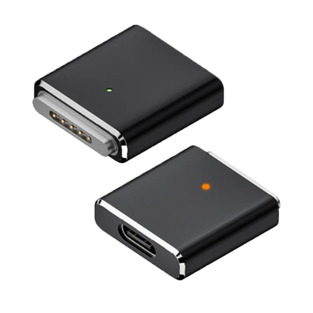 Adaptador PD magnético USB tipo C, indicador LED, conversor de plugue magnético, Magsafe 3 MacBook Air Pro Preto