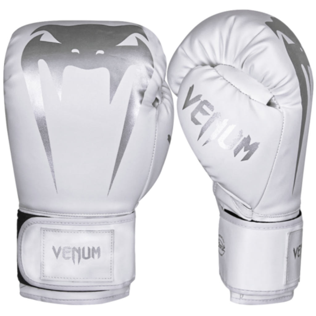 LUVA DE BOXE MUAY THAI KICKBOXING VENUM GIANT FULL LOGO PRO WHITE SILVER