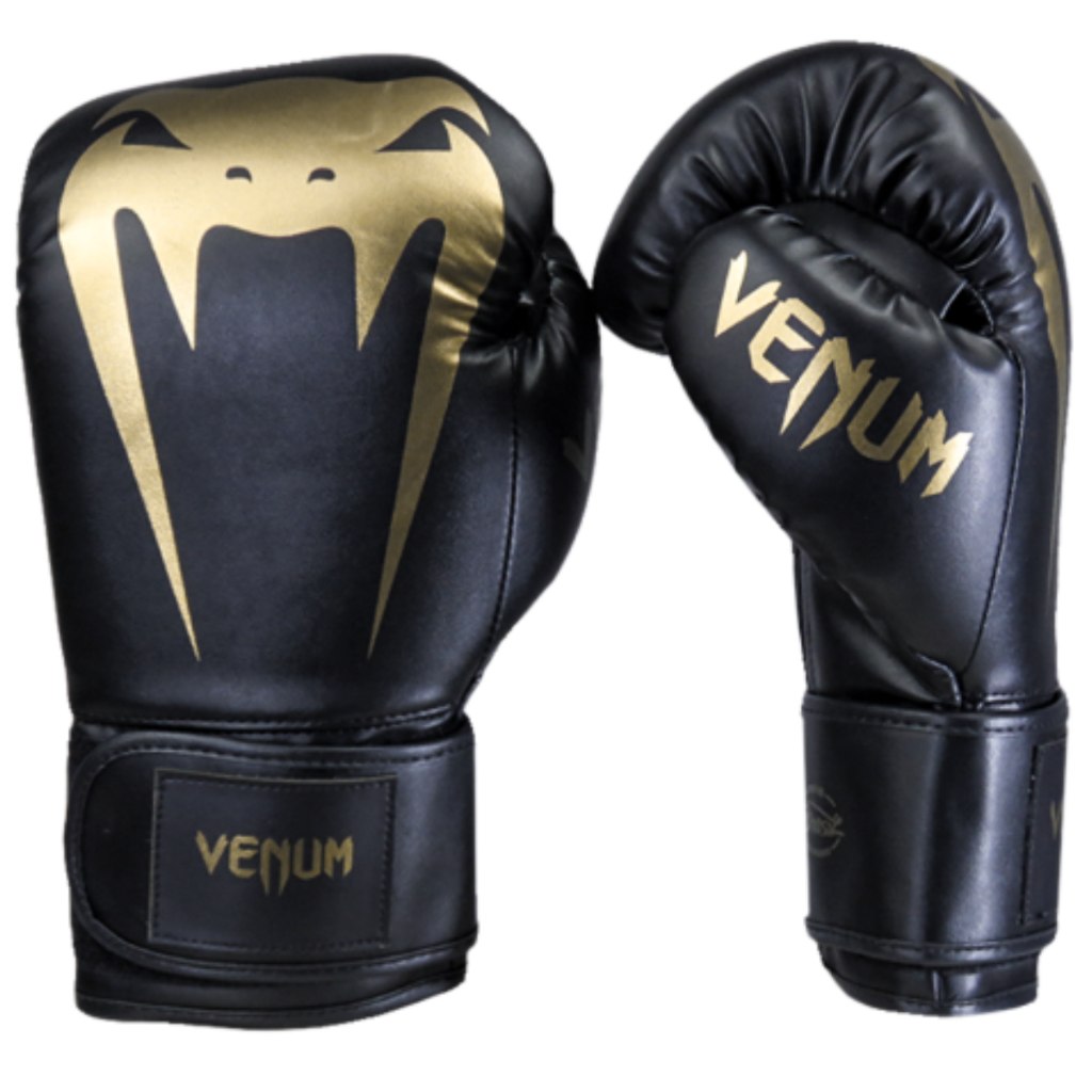 LUVA DE BOXE MUAY THAI VENUM GIANT FULL LOGO PRO BLACK GOLD