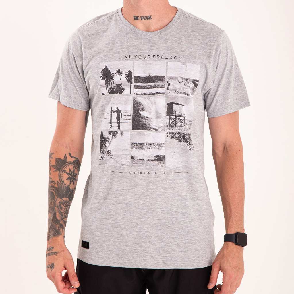 Camiseta Rock Saints Live Your Freedom Cinza