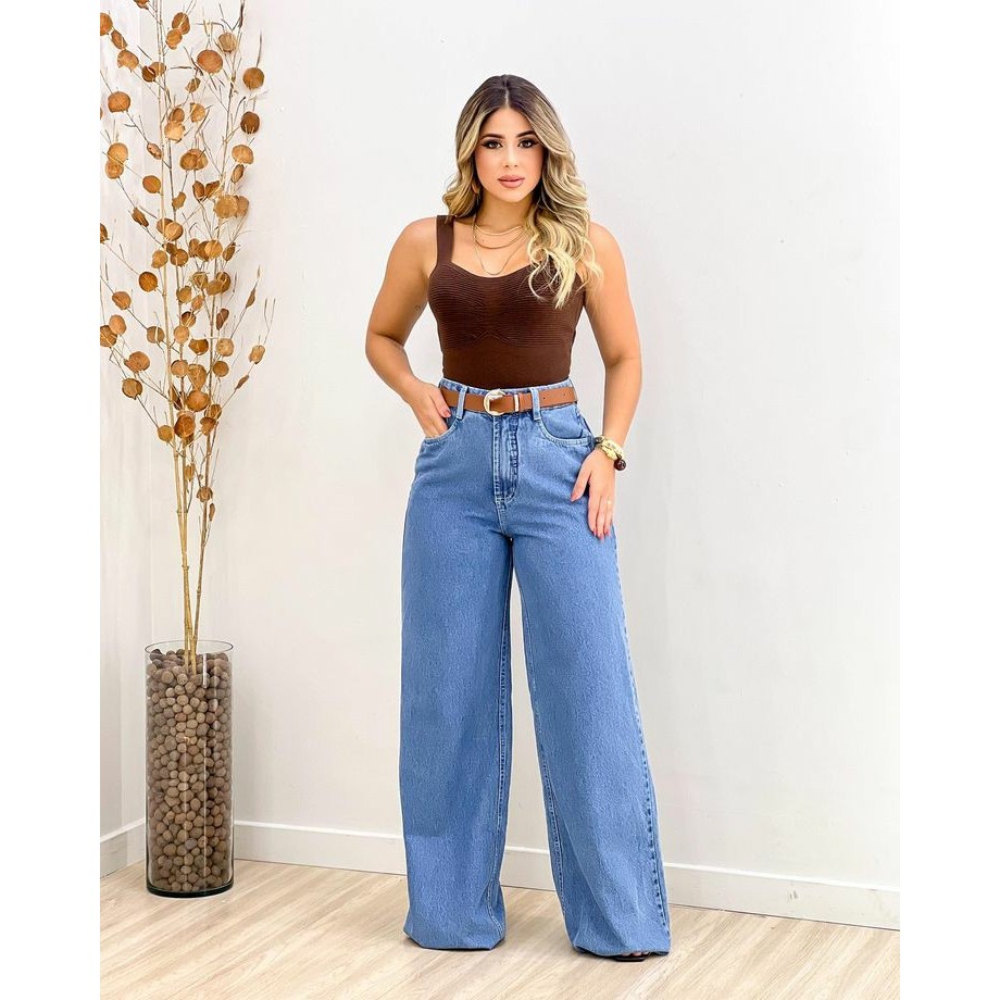 Calça Jeans Feminina Wide Leg pantalona