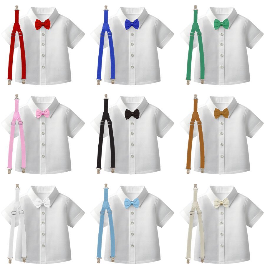 Camisa Branca Manga Curta Suspensório Gravata Batizado Casamento Formatura Gravata e Suspensórios