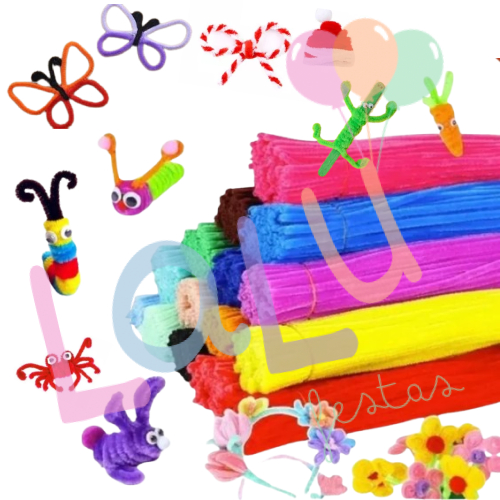Imagem Kit 100 Haste de Chenille Limpador de Cachimbo Fios Artesanato 30cm