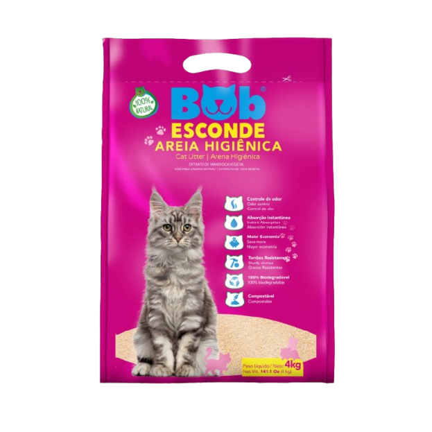 Areia Higiênica Bob Esconde 4 Kg - Extrato de Mandioca - Biodegradável em Oferta na Shopee