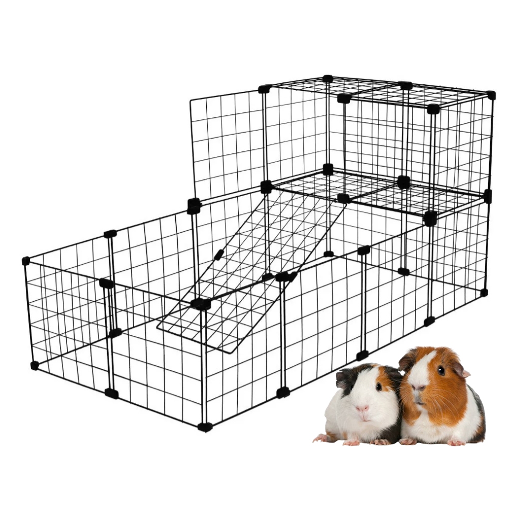 Cercado para Porquinho da Índia com 2 Andares e Rampa 60x120x60cm com Teto Gaiola Cercadinho Pet