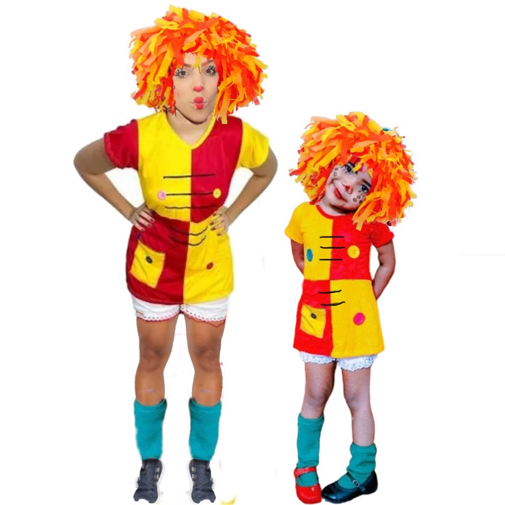 Fantasia Emilia Adulto e Infantil Completa Peruca Sitio do Pica Pau Amarelo Boneca de Pano
