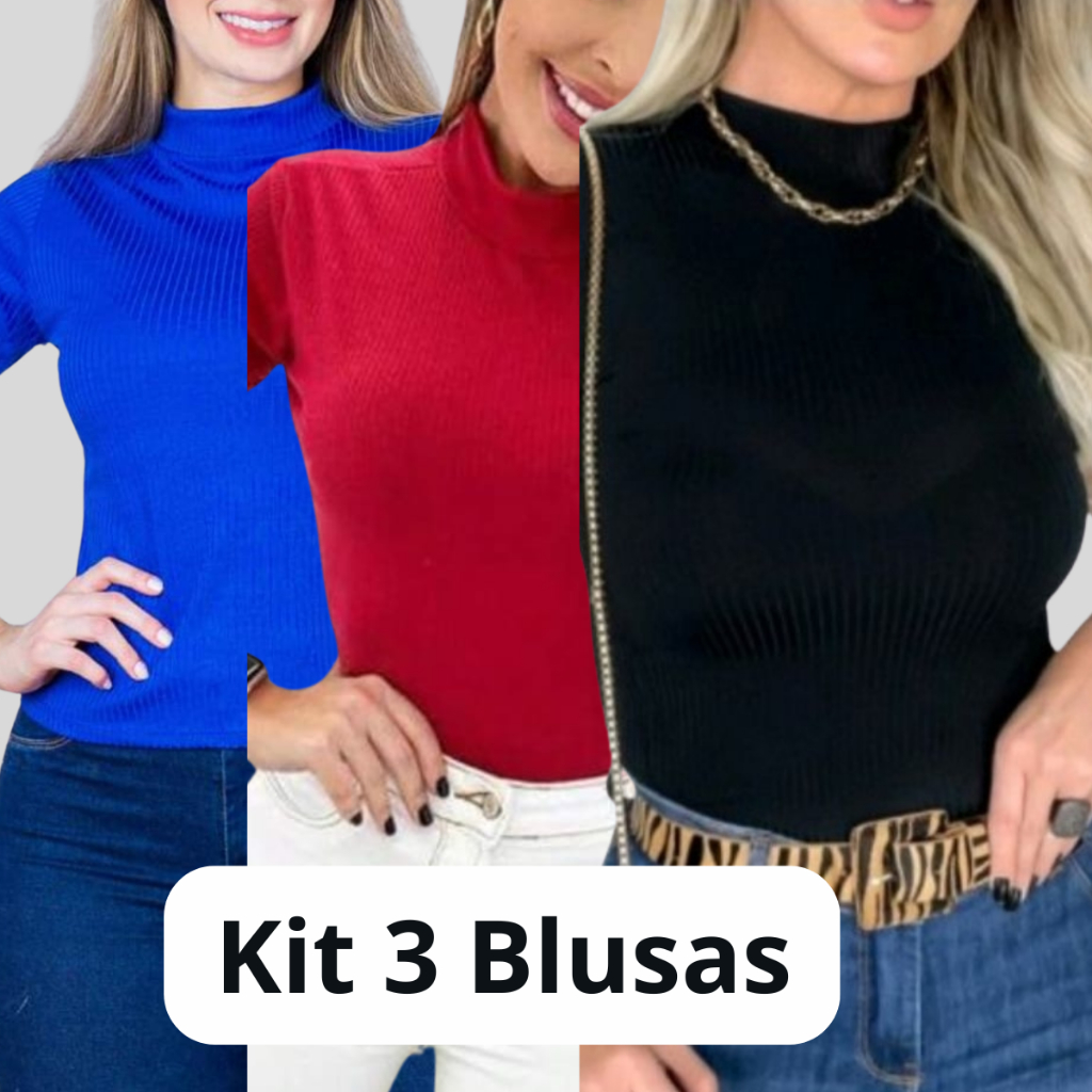 Blusa para trabalhar de manga gola alta canelado premium em Oferta na Shopee