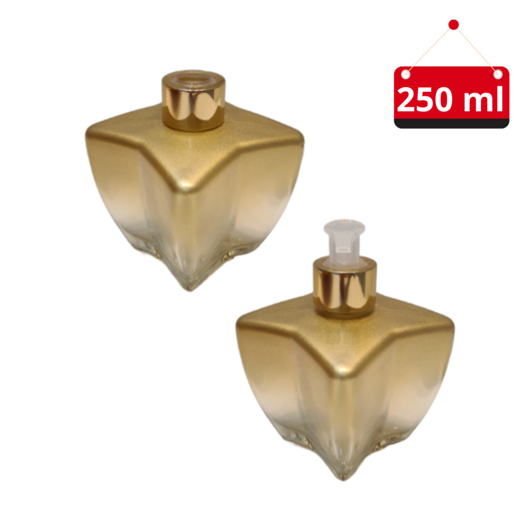 Kit Saboneteira e Difusor de vidro dourado degradê X de 250 ml