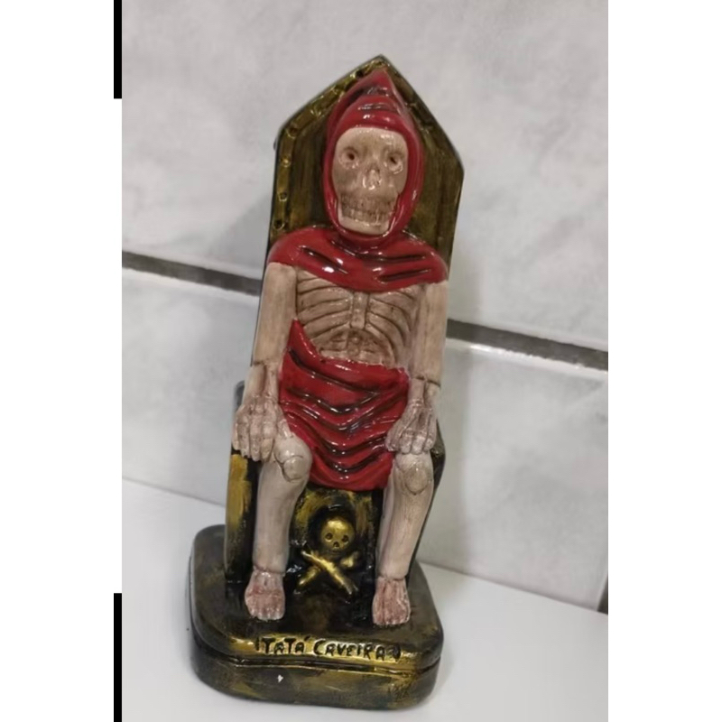 Imagem Tatá Caveira 13 cm em Gesso Decorado Exu Caveira Umbanda Proteção Espiritual