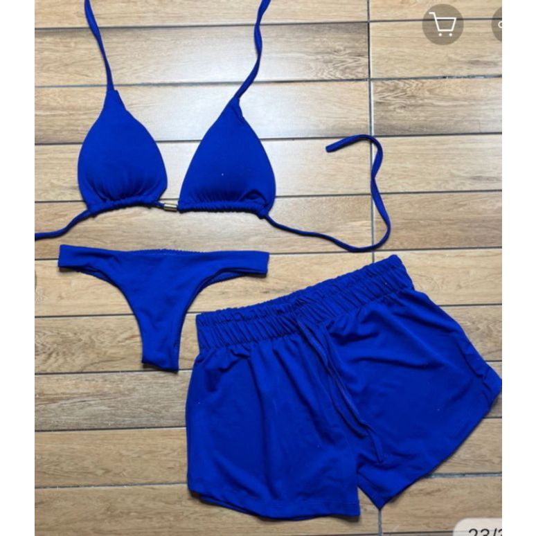 kit biquini com shorts 3 peças triquini conjunto 3 peças P M G GG moda praia