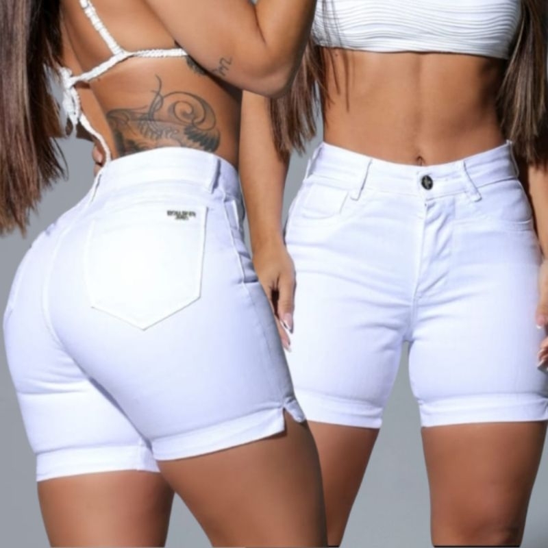 Short Meia Coxa Cintura Alta Colorido Com Laycra Dia a Dia em Oferta na Shopee