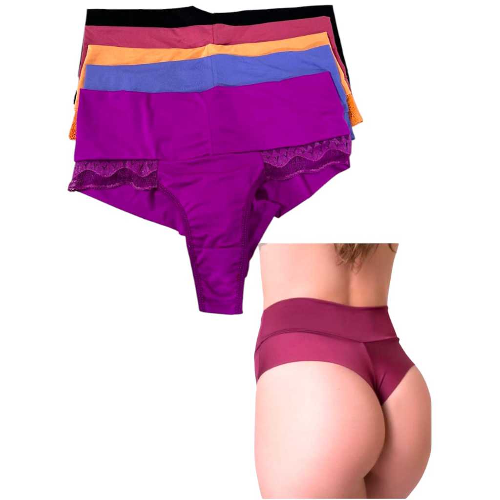 Kit Calcinha Plus Size  Fio Duplo Com Renda Modela R3 Reduz Culote Cós Fio Duplo Cintura Alta R 3 em Oferta na Shopee