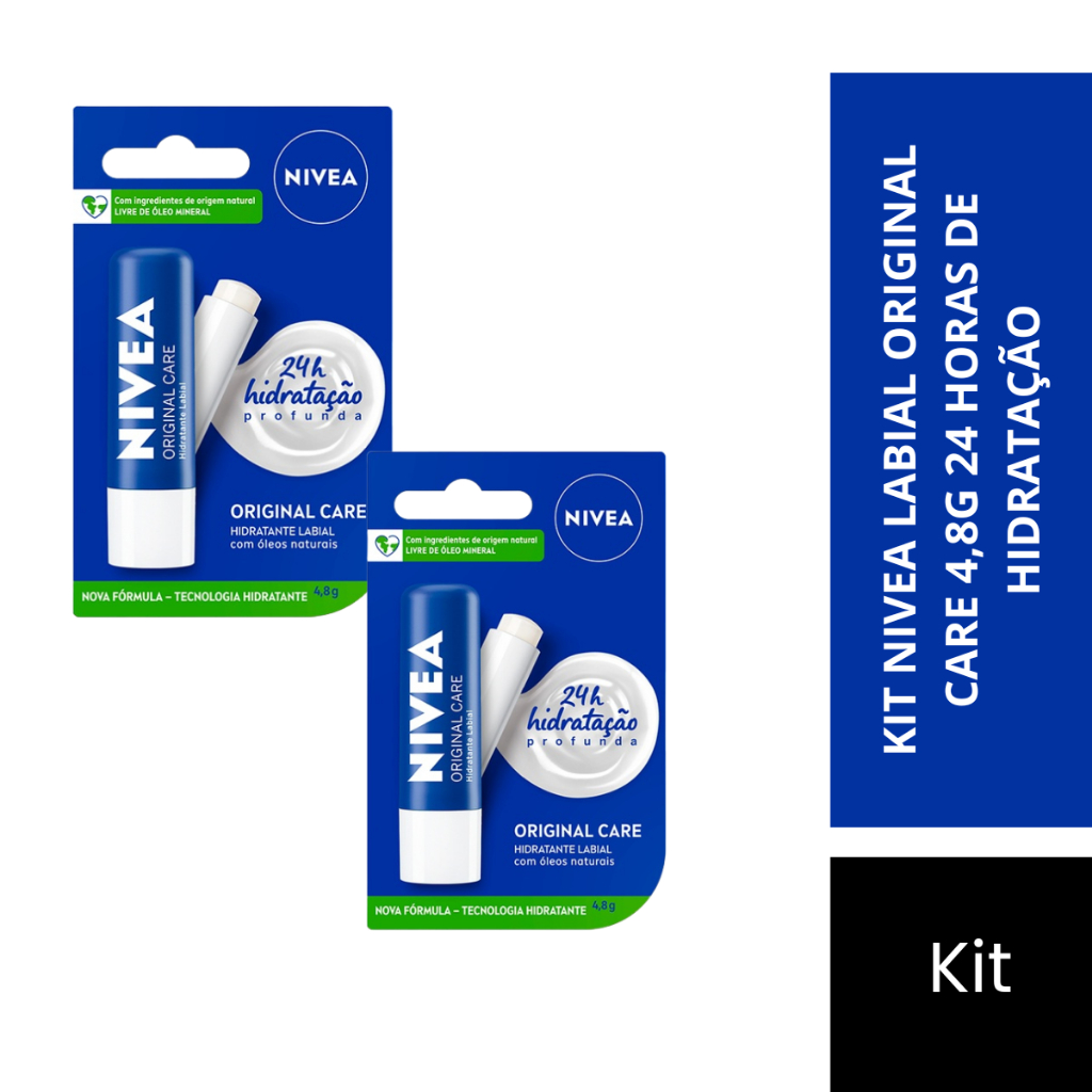 Kit 2 NIVEA Hidratante Labial Original Care 4,8g