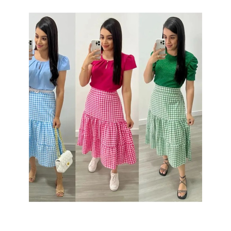 Saia Midi Xadrez Feminino S-5