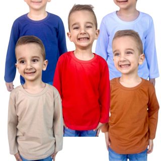 Kit 5 Camisetas Básicas Manga Comprida Infantil Masculino de Meia Malha Penteada 1/2/3/4/6/8/10 em Oferta na Shopee
