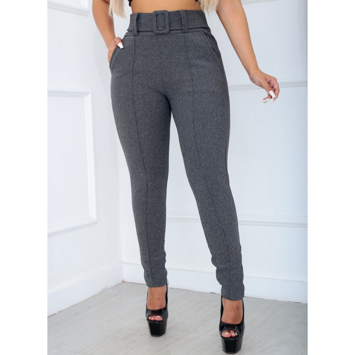 calça leggings social tecido pop com cinto fixo e com elástano cintura alta