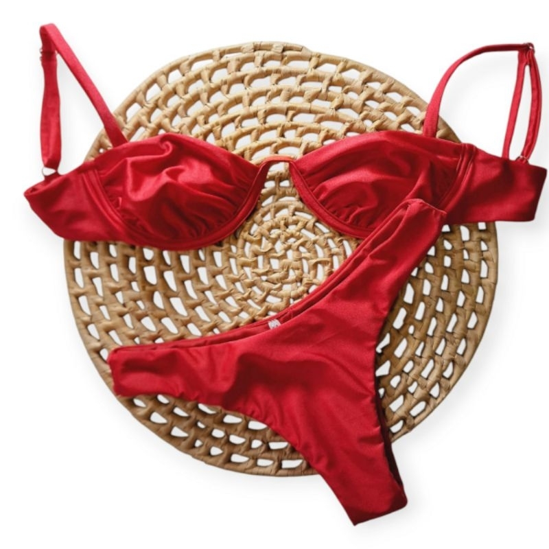 Biquíni  aro quadrado inteiro+calcinha asa delta  Marrom /laranja/vermelho...