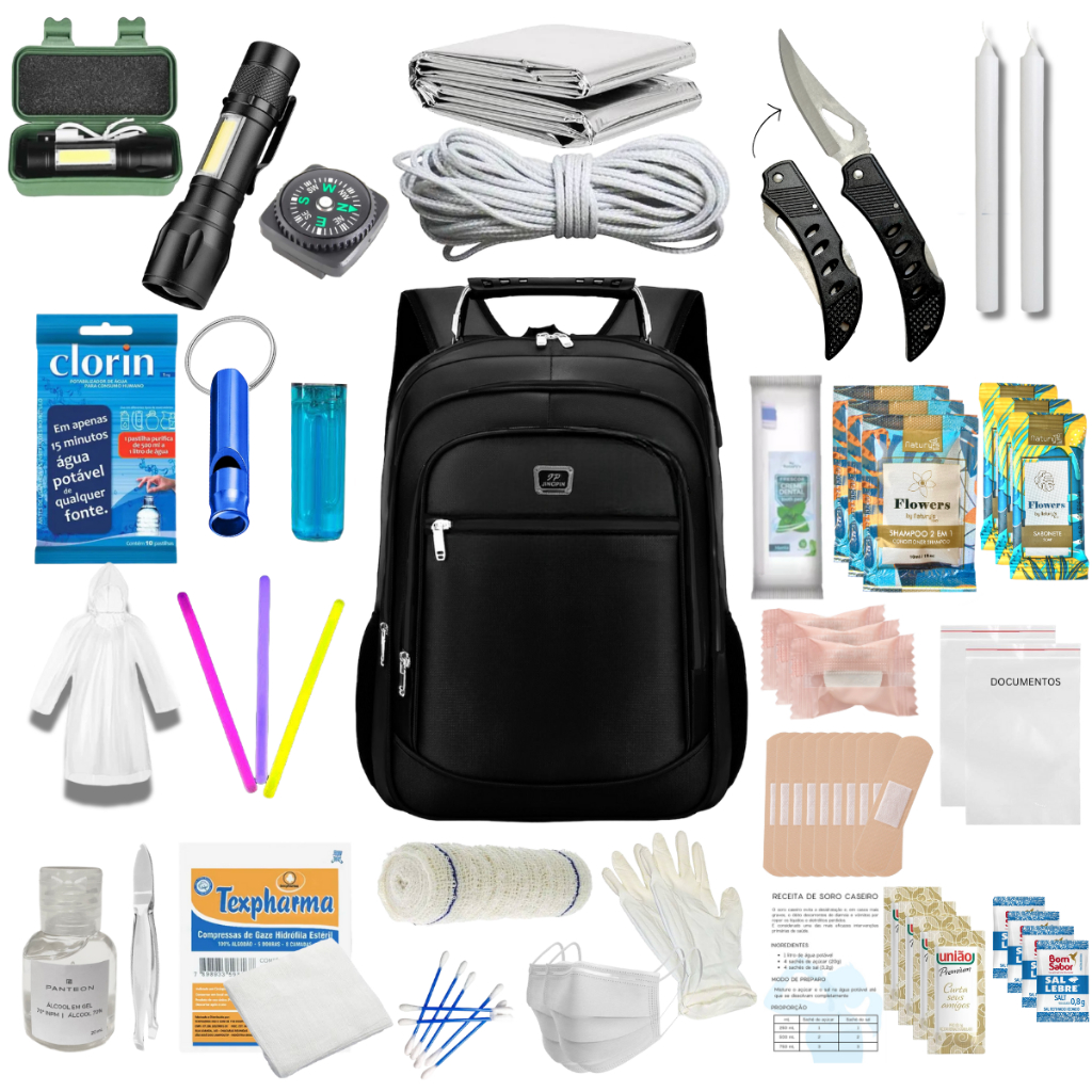 Mochila de Emergência 80 itens Kit sobrevivência EDC Primeiros Socorros Militar Acampamento Tático Camping Acampamento em Oferta na Shopee