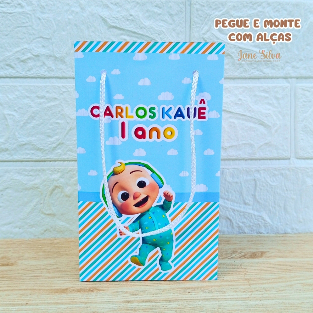 sacolinha Surpresa Cocomelon Azul - Personalizados - Lembrancinhas - Festa Infantil - Aniversário / PEGUE E MONTE