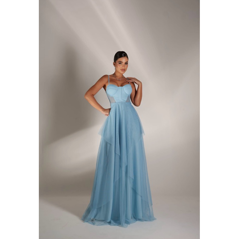 vestido de festa longo madrinha formatura casamento convidada debutante elegante azul bebê serenity