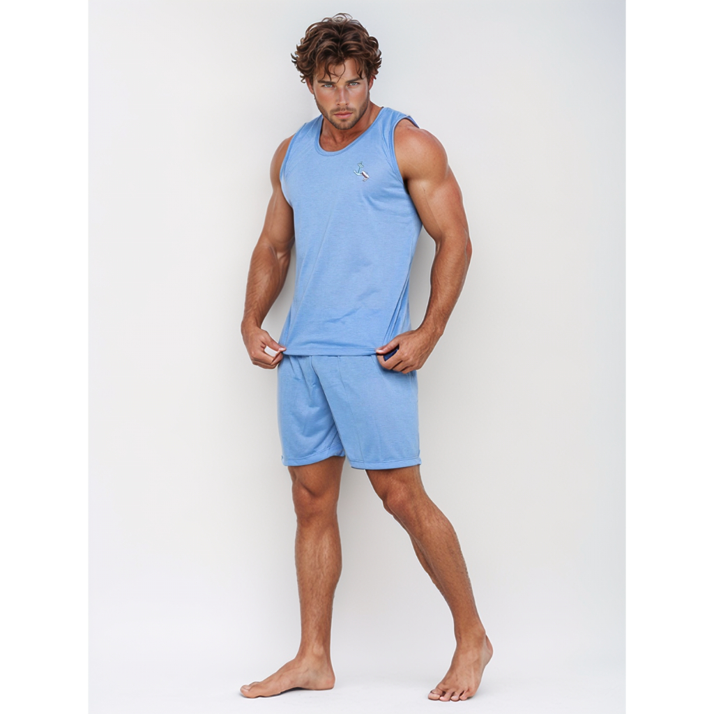 Pijama Masculino Regata De verão Curto de dormir confotável Com Short Calor Homem Conjunto Macio