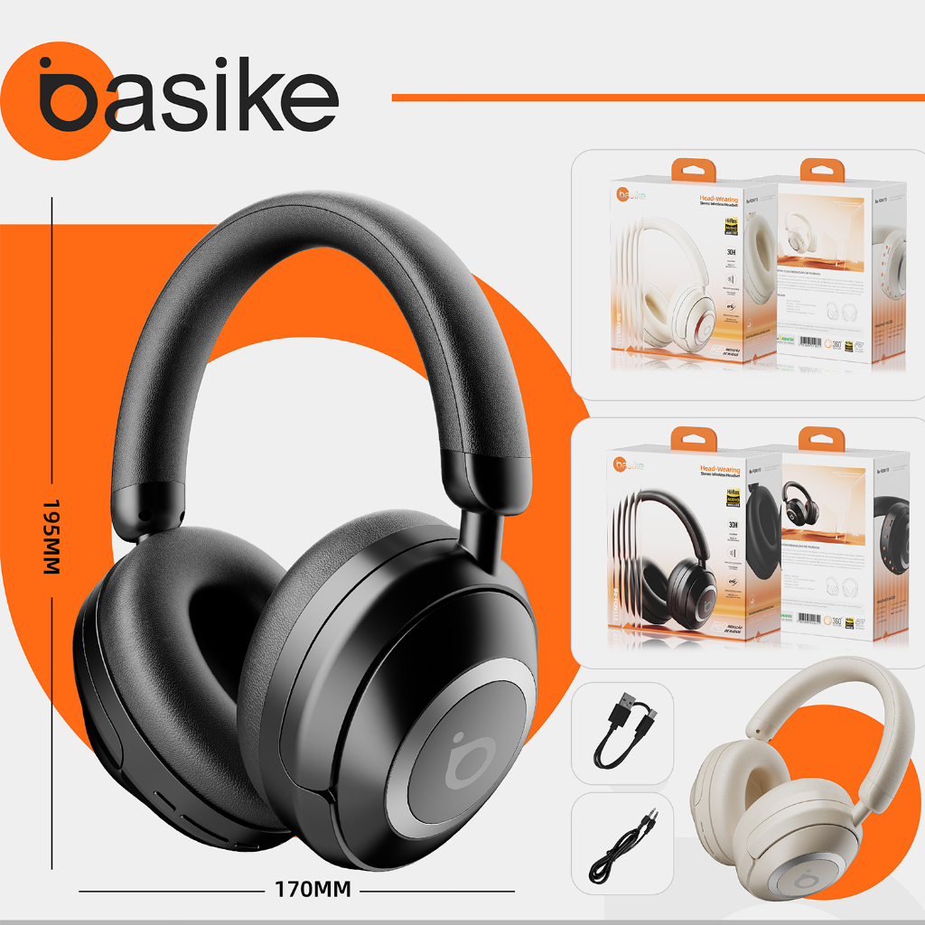 Basike Fone de ouvido Headphone Bluetooth 5.4 redução de ruído ANC HiFi Stereo conexão P2 cabo
