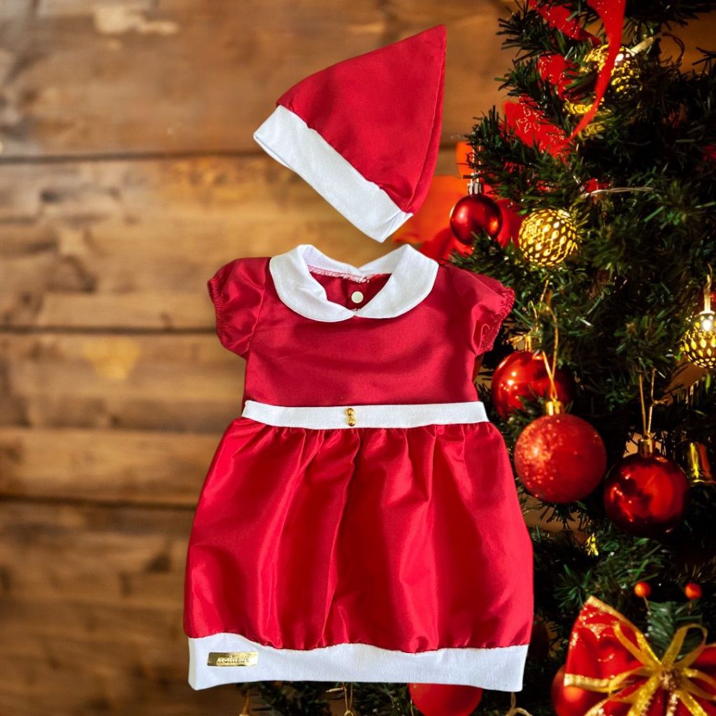 Vestido Infantil Mamãe Noel Roupa de Bebê Menina Vestido Vermelho de Natal Luxo Menina Natal Fotos Mesversario Temático